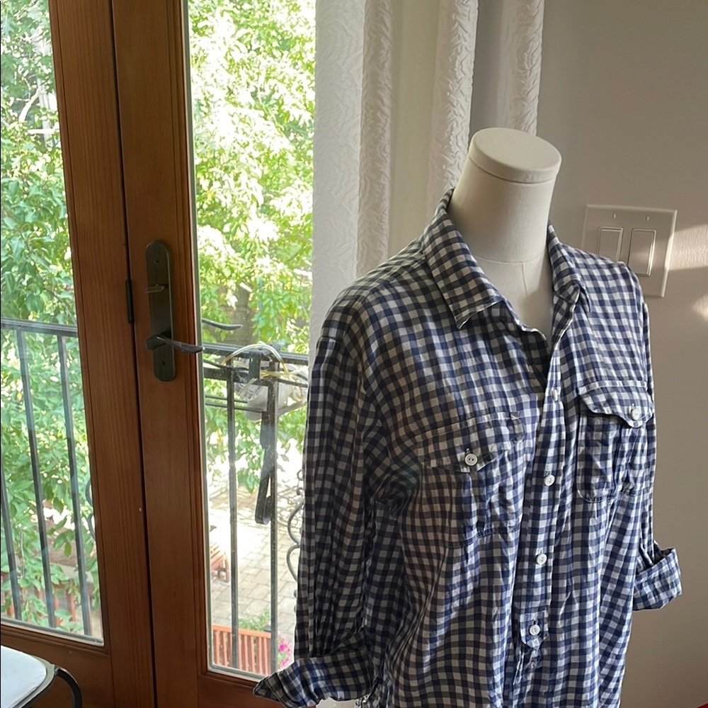 Madewell Blue Checkered Marketplace Popover Buttondown Shirt Medium Cotton - Picture 4 of 9